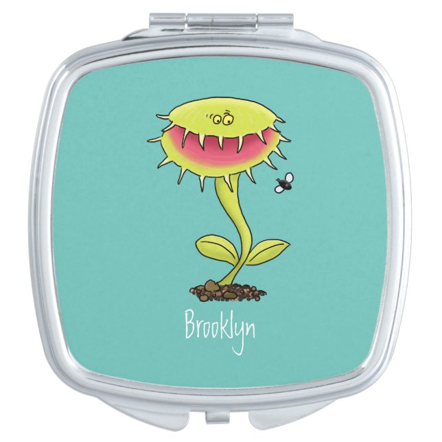 Funny carnivorous Venus fly trap plant cartoon Compact Mirror (Front)