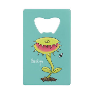Funny carnivorous Venus fly trap plant cartoon Credit Card Bottle Opener