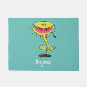Funny carnivorous Venus fly trap plant cartoon Doormat