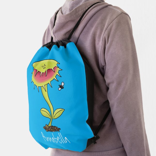 Funny carnivorous Venus fly trap plant cartoon Drawstring Bag (Insitu)