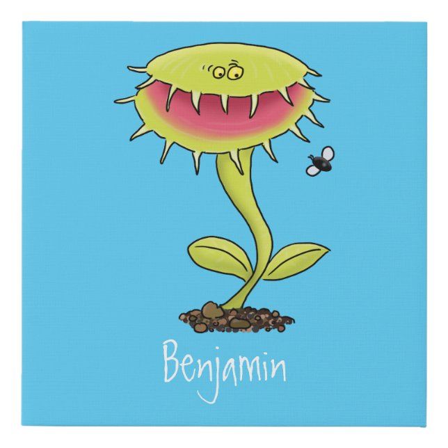 Funny carnivorous Venus fly trap plant cartoon Faux Canvas Print (Front)