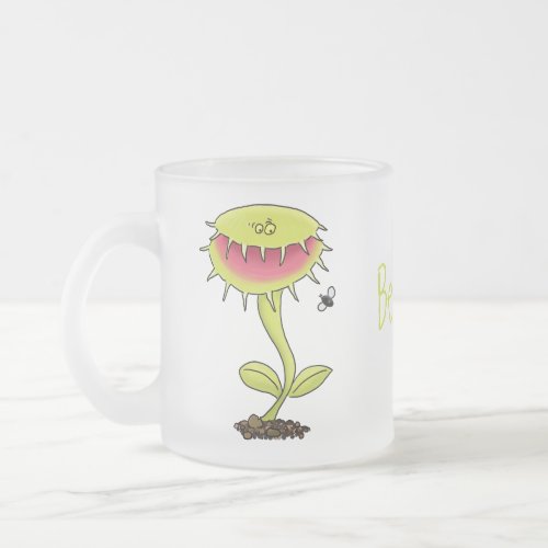 Funny carnivorous Venus fly trap plant cartoon Frosted Glass Coffee Mug
