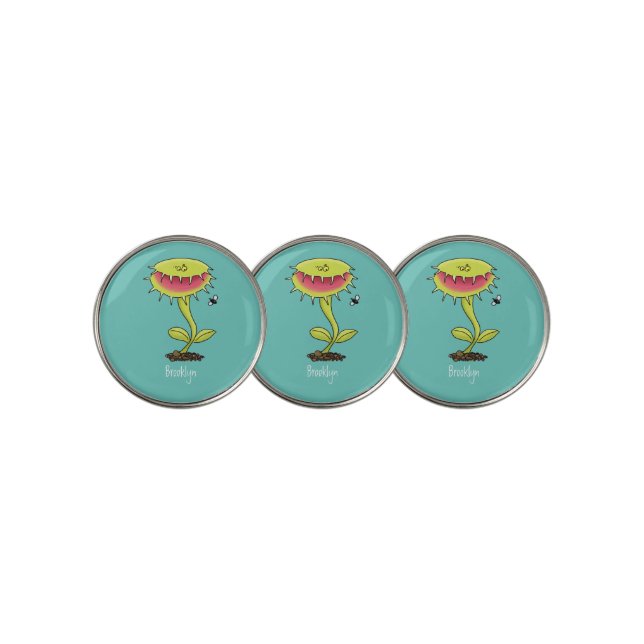 Funny carnivorous Venus fly trap plant cartoon Golf Ball Marker (3 Up)