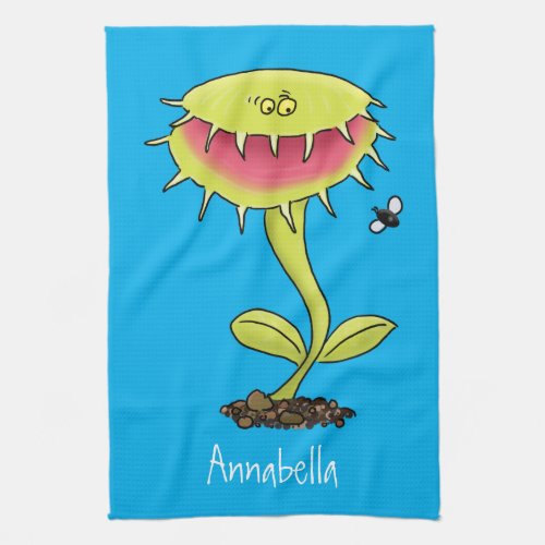 Funny carnivorous Venus fly trap plant cartoon Kitchen Towel