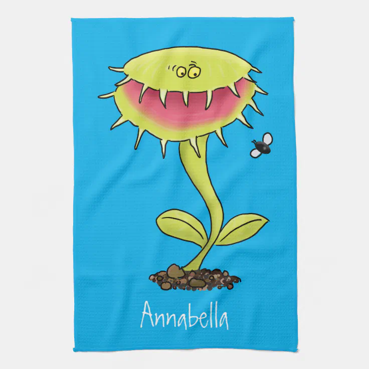 Funny carnivorous Venus fly trap plant cartoon Kitchen Towel | Zazzle