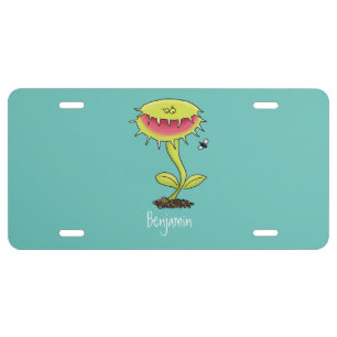 Funny carnivorous Venus fly trap plant cartoon  License Plate