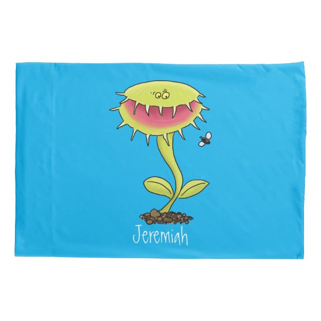 Funny carnivorous Venus fly trap plant cartoon Pillow Case (Back)