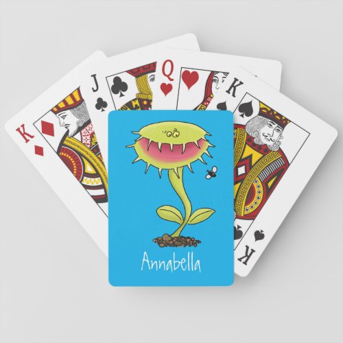 Funny carnivorous Venus fly trap plant cartoon Playing Cards