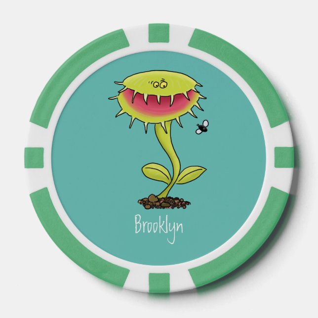 Funny carnivorous Venus fly trap plant cartoon Poker Chips (Front)