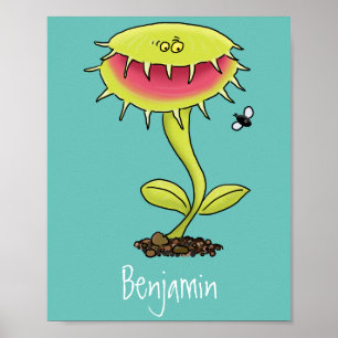 Funny carnivorous Venus fly trap plant cartoon Poster