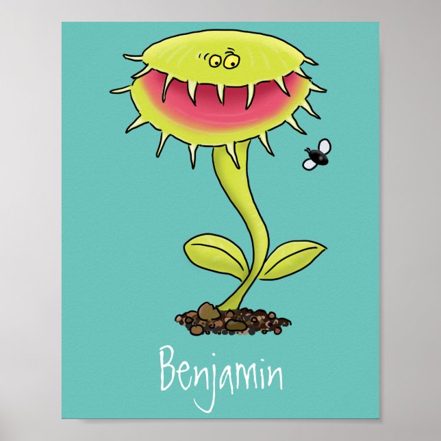 Funny carnivorous Venus fly trap plant cartoon Poster (Front)
