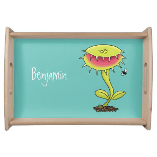Funny carnivorous Venus fly trap plant cartoon Serving Tray
