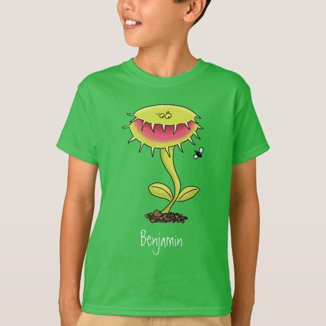 Funny carnivorous Venus fly trap plant cartoon T-Shirt (Front)