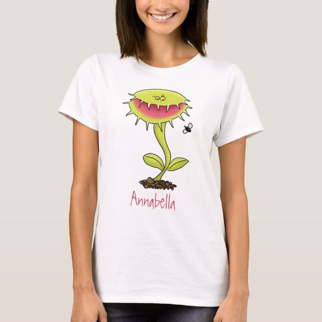 Funny carnivorous Venus fly trap plant cartoon T-Shirt (Front)