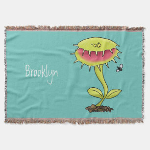 Funny carnivorous Venus fly trap plant cartoon Throw Blanket