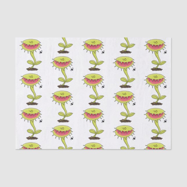 Funny carnivorous Venus fly trap plant cartoon Tissue Paper (Front)