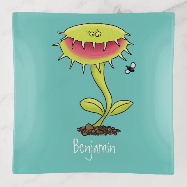 Funny carnivorous Venus fly trap plant cartoon Trinket Tray (Front)