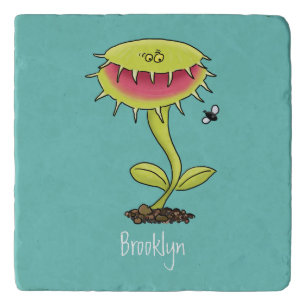 Funny carnivorous Venus fly trap plant cartoon Trivet