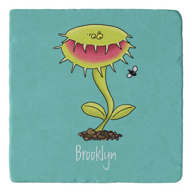 Funny carnivorous Venus fly trap plant cartoon Trivet (Front)