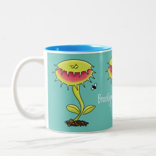 Funny carnivorous Venus fly trap plant cartoon Two_Tone Coffee Mug