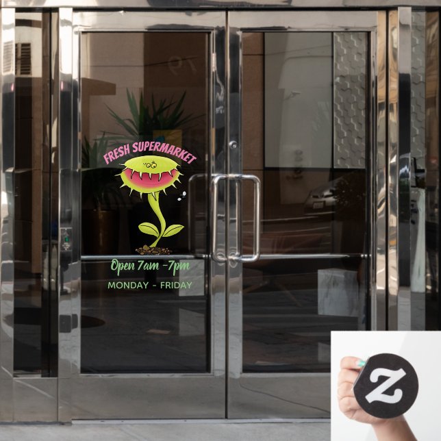 Funny carnivorous Venus fly trap plant cartoon Window Cling (Office Door)