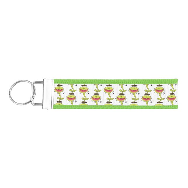 Funny carnivorous Venus fly trap plant cartoon Wrist Keychain (Keys on Left)