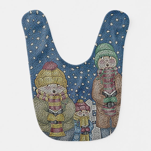 funny carol singers in snow scene at christmas bib (Front)