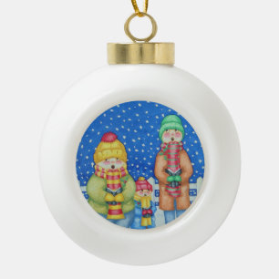 funny carol singers in the snow christmas design ceramic ball christmas ornament