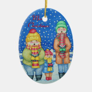 funny carol singers in the snow christmas design ceramic ornament