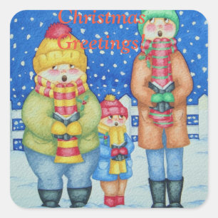 funny carol singers in the snow christmas square sticker