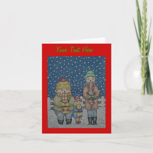 funny carol singers singing snow scene christmas holiday card