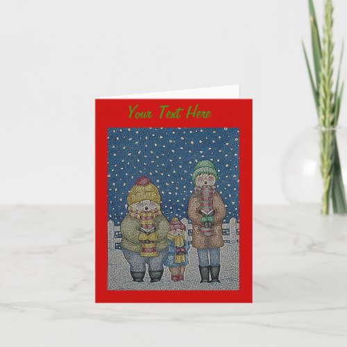 funny carol singers singing snow scene christmas holiday card