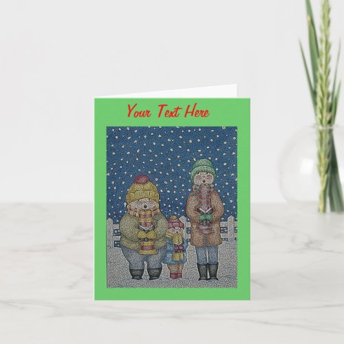 funny carol singers singing snow scene christmas holiday card