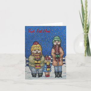 funny carol singers singing snow scene christmas holiday card