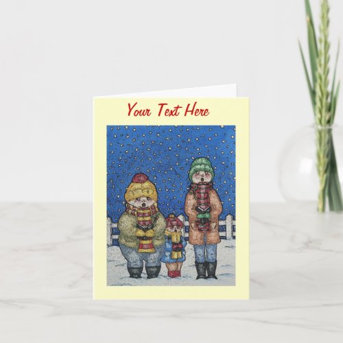 funny carol singers singing snow scene christmas holiday card