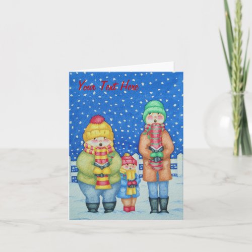 funny carol singers singing snow scene christmas holiday card