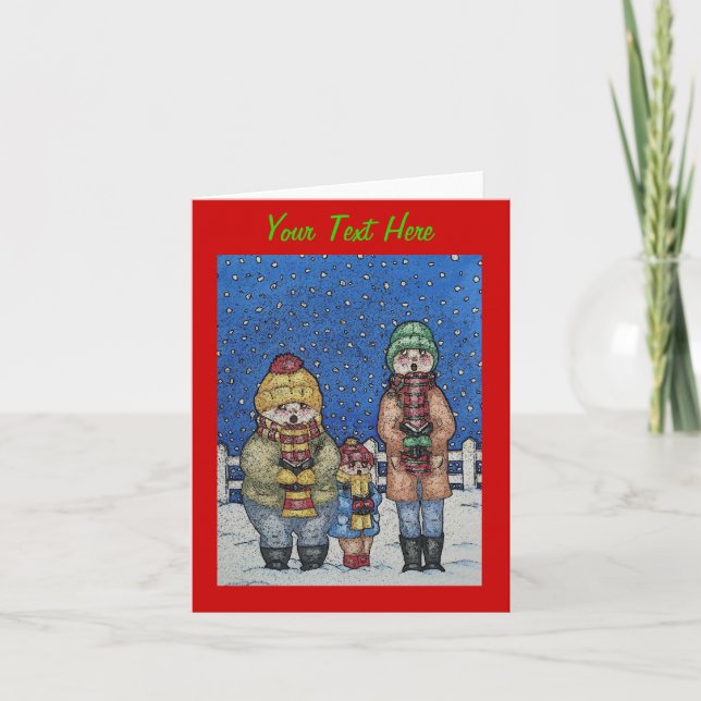 funny carol singers snow scene christmas design holiday card (Front)
