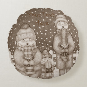 funny carol singers snow scene christmas design round pillow