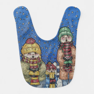 funny carol singers snow scene for christmas bib