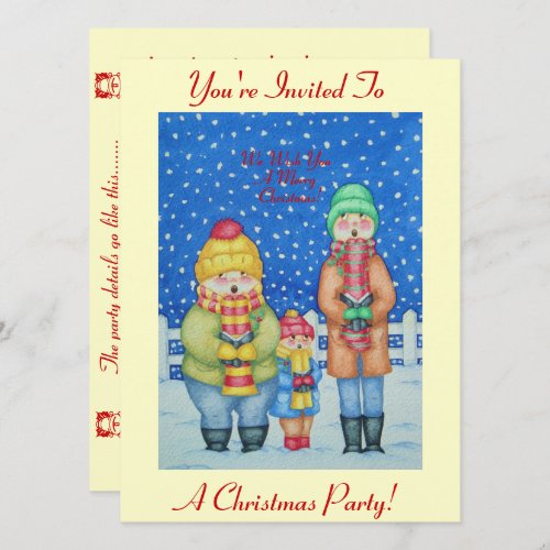 funny carol singers snow scene for christmas invitation