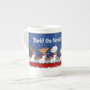 Funny Carol Singing Dogs Christmas Pug Pomeranian Bone China Mug