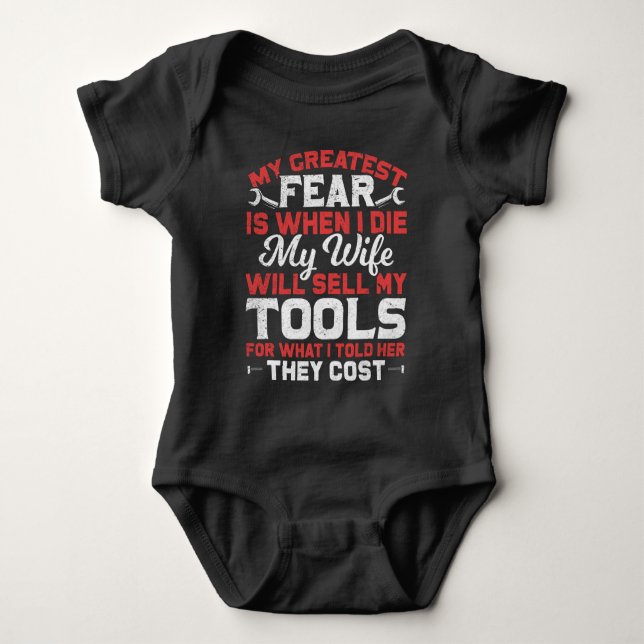 Funny Carpenter and Craftsman Husband Joke Baby Bodysuit (Front)