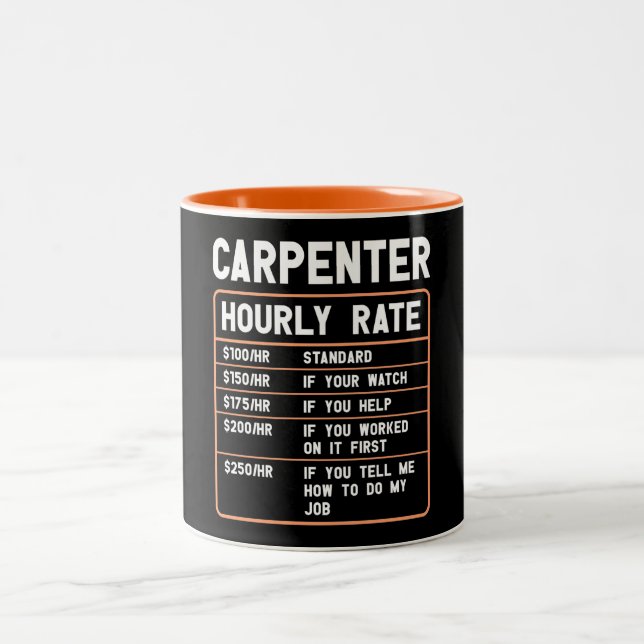 Funny Carpenter Hourly Rate Two-Tone Coffee Mug (Center)