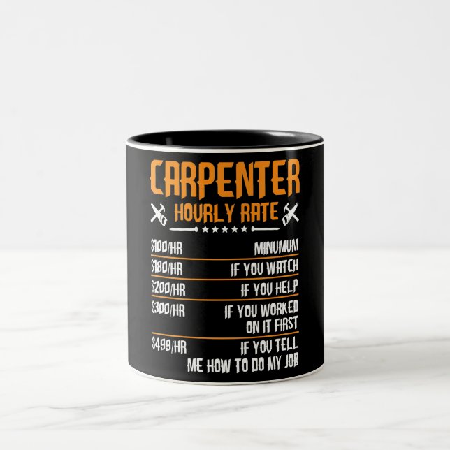 Funny Carpenter Hourly Rate Two-Tone Coffee Mug (Center)