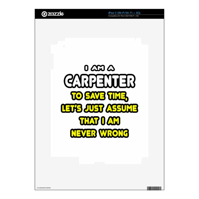 Funny Carpenter T Shirts and Gifts Skin For iPad 2