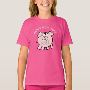 Funny Cartoon 2 Pig Year 2019 Girl T-shirt