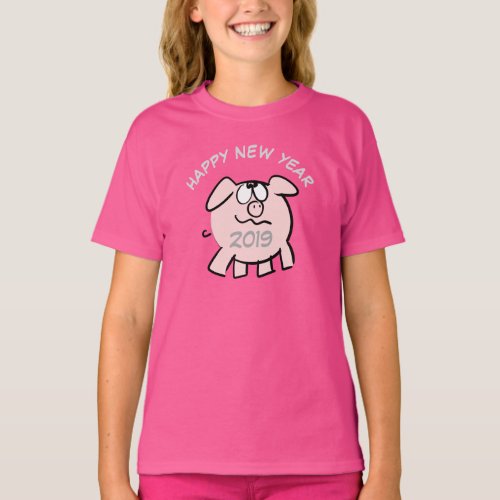 Funny Cartoon 2 Pig Year 2019 Girl T_shirt