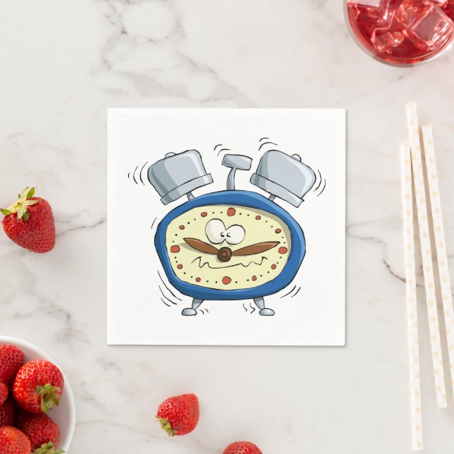 Funny Cartoon Alarm Clock Quirky Waking Up Napkins (Insitu)