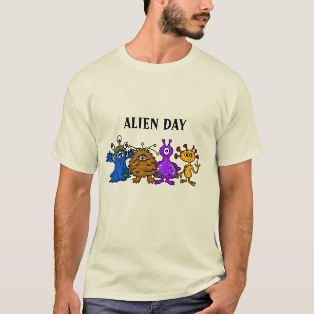 Funny Cartoon Aliens All Around T-Shirt (Front)
