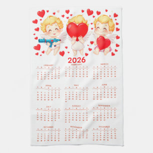 Funny cartoon angels calendar 2026 kitchen towel